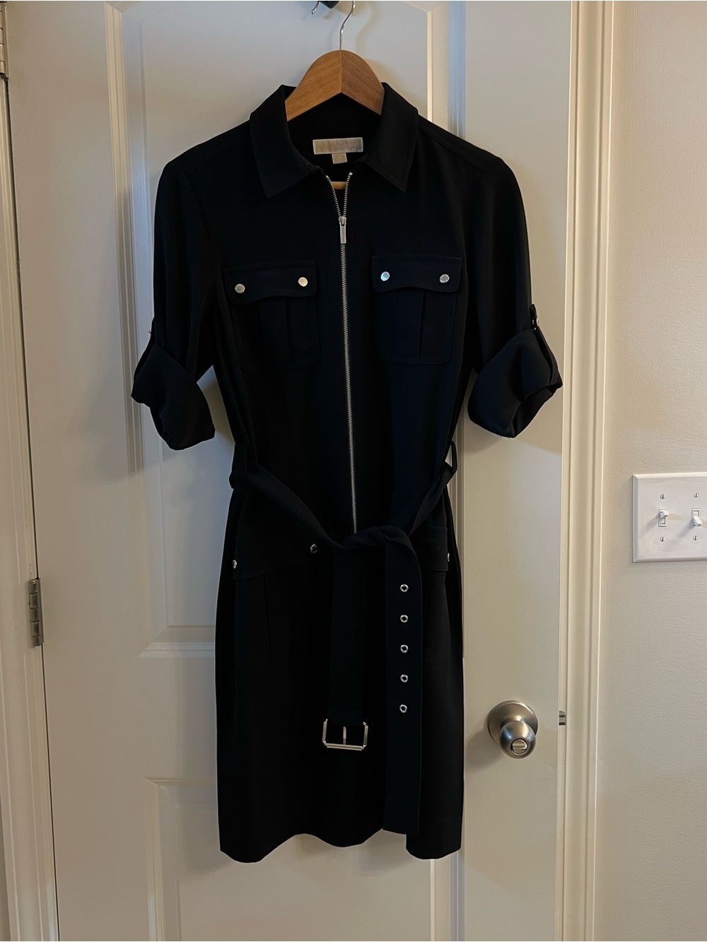 Michael Kors Black Zip-Front Shirt Dress with Belt